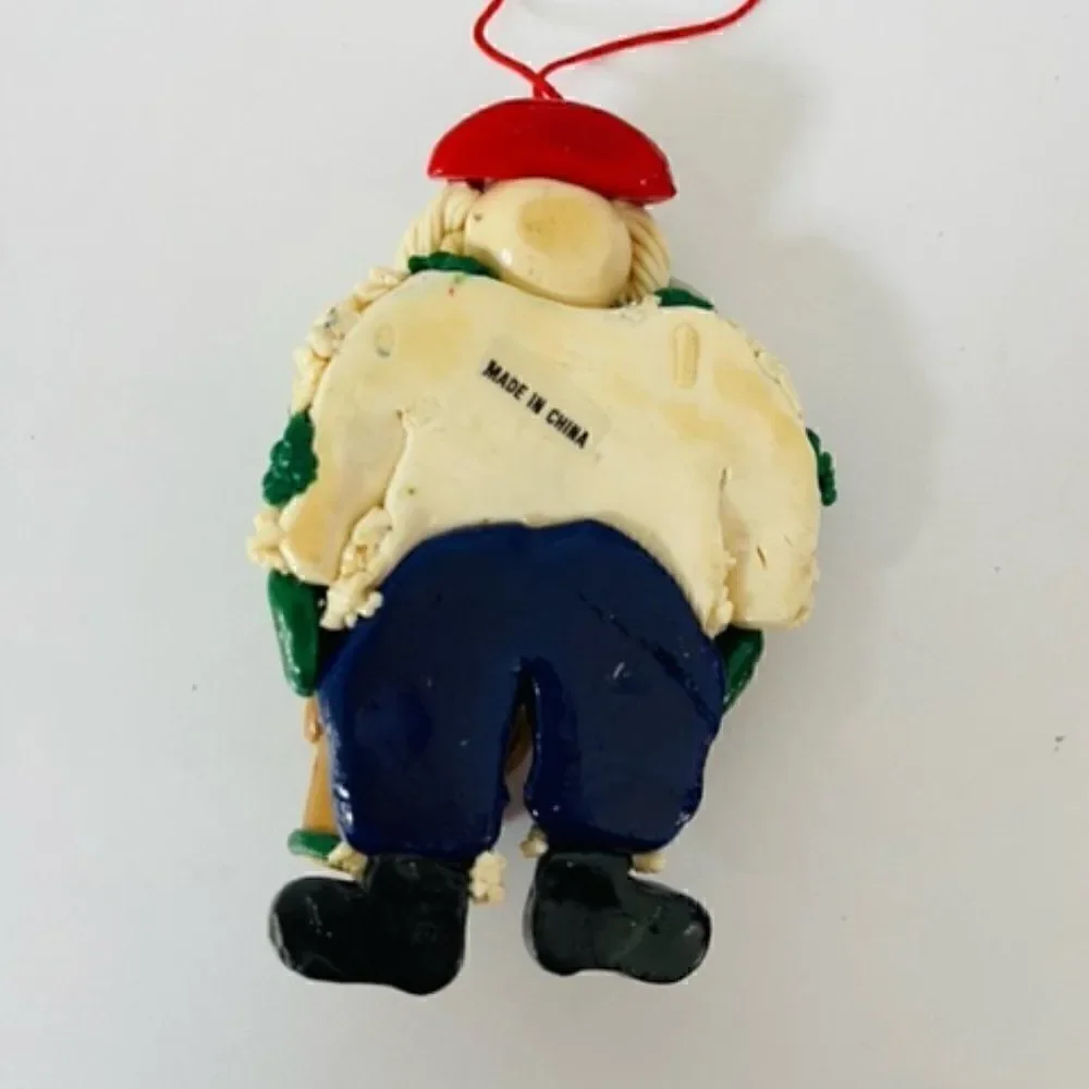 Golfing spaghetti Clay Santa Ornament 4.2